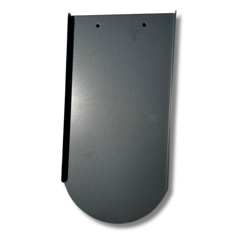 PV-Dachziegel Typ Biberschwanz in anthrazit ohne Haken: glatter Aluminium-Ersatzziegel zur Vorbereitung oder Ergänzung von Photovoltaik-Montagen.