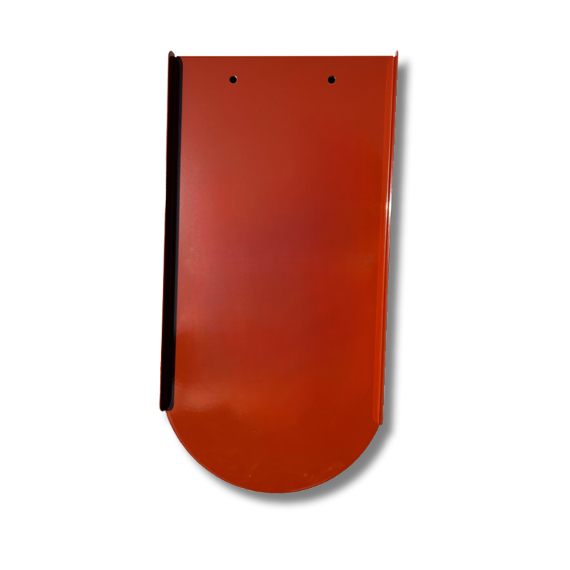 PV-Dachziegel Typ Biberschwanz in Rot ohne Haken: glatter Aluminium-Ersatzziegel zur Vorbereitung oder Ergänzung von Photovoltaik-Montagen.